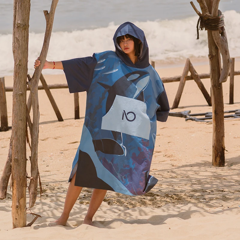 Nu-June Changing Robe Bath Towel Outdoor Hooded Beach Towel Poncho Printing Unisex Hooded Beach Bathrobes Cloak Quick-Drying