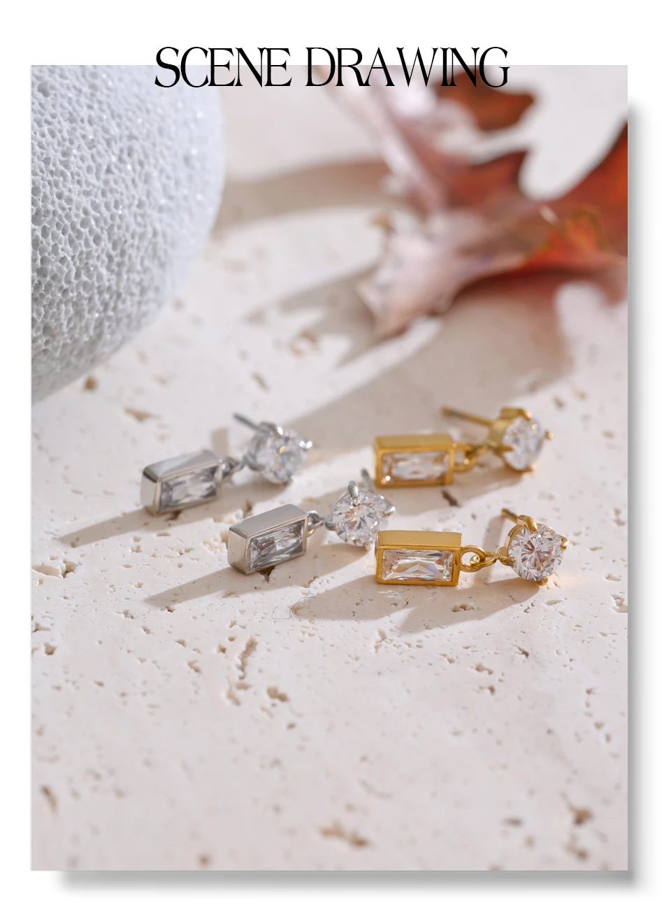 Yhpup High-Grade AAA Cubic Zirconia Rectangle Drop Earrings 2025 Stainless Steel Delicate Korean Style Daily Jewelry Gift