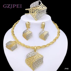 Elegant Italian Dubai Jewelry Sets Luxury Design Full Set Party Jewelry Two Tone Necklace Earrings Bracelet And Ring