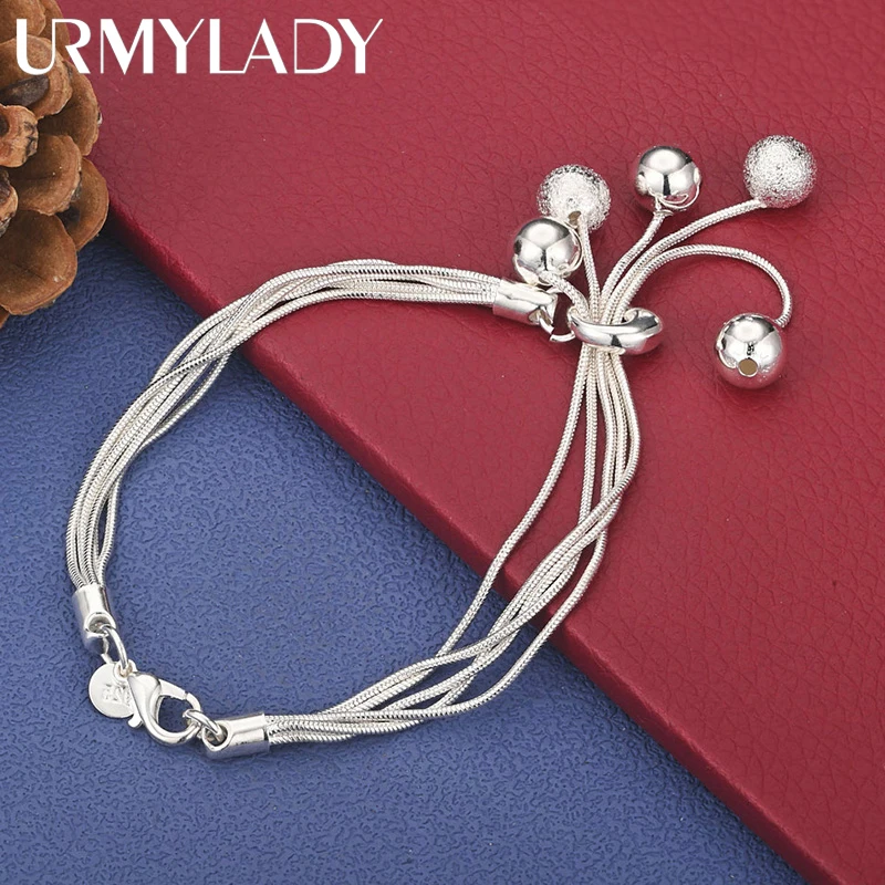 

URMYLADY 925 Sterling Silver Smooth Matte Bead Pendant Bracelet For Women Wedding Engagement Fashion Jewelry