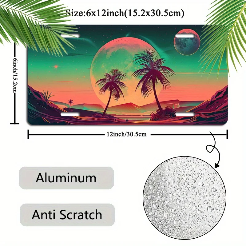 Palm Tree Pattern Aluminum Plate - Durable Car Front Decor, Perfect for Holidays, Palm Tree Auto Parts, Palm Tree Plate Frame