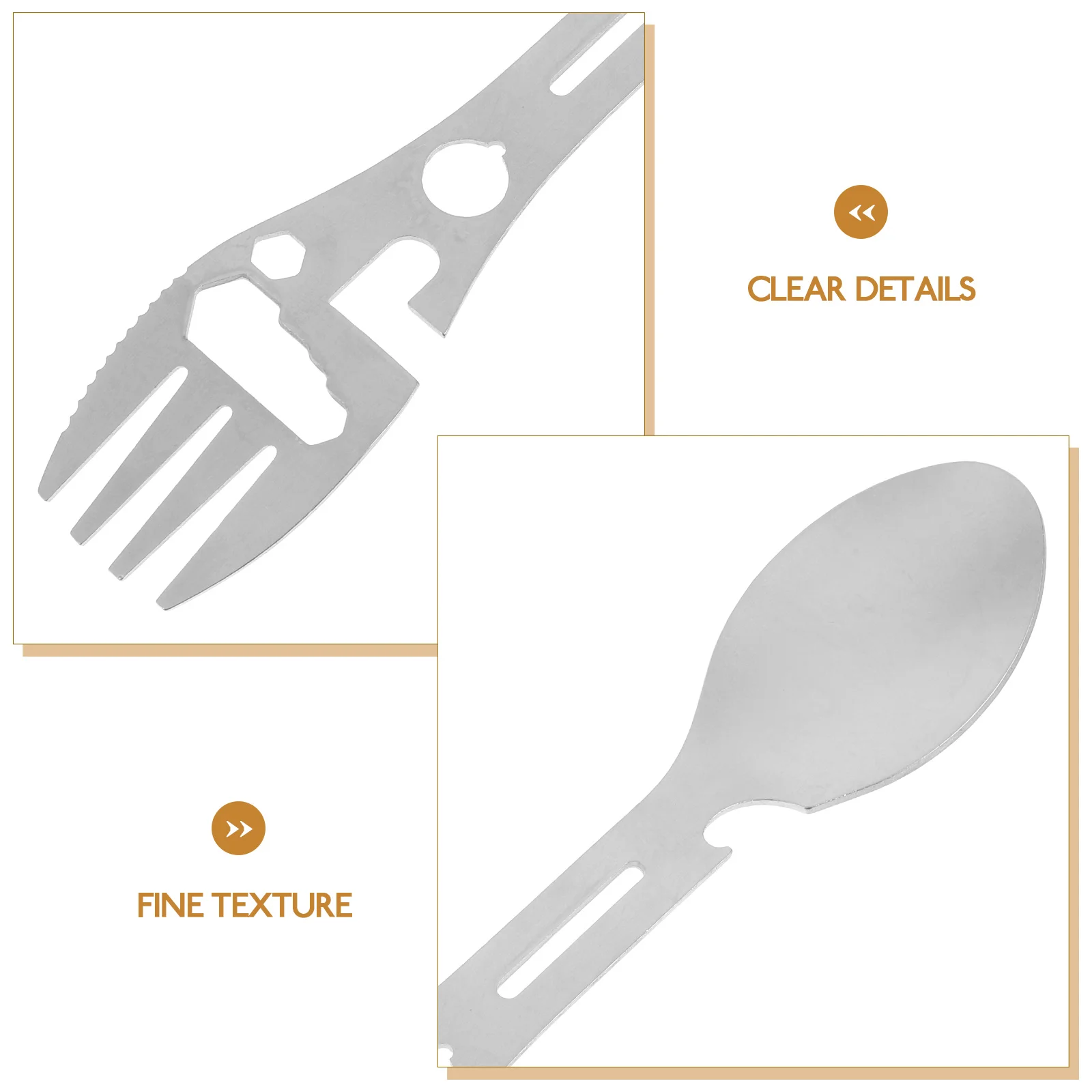 

2pcs Stainless Steel Camping Outdoor Cutlery Multi-Function Spoon Fork Combine Lightweight Durable Spork For Hiking Picnic