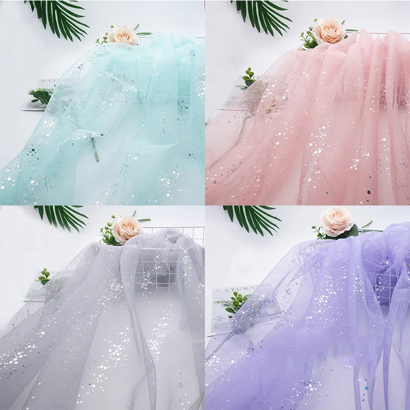 Tulle Fabric Sequins By The Meter for Clothes Wedding Dresses Diy Sewing Dots Mesh Yarn Fashion Thin Summer Soft White Red Cloth