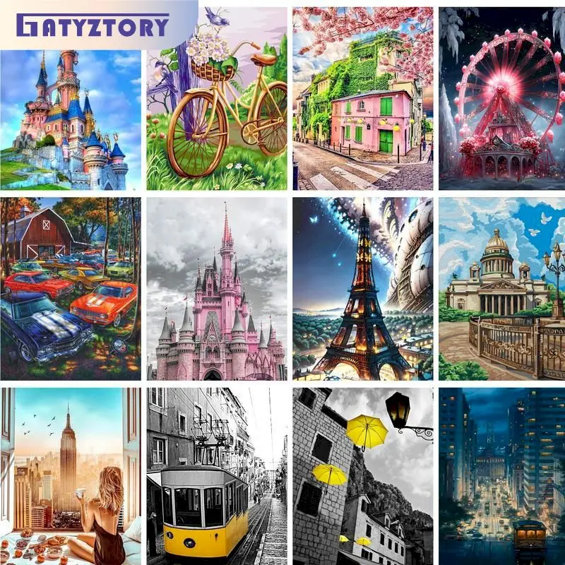 

GATYZTORY Acrylic Painting By Numbers For Adults City bicycles Scenery Paint With Numbers Personalized Diy Gift Home Decors