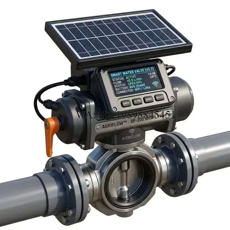 WMWMNU Smart Butterfly Water Valve Solar Panel Digital Screen Control for Precision Agriculture