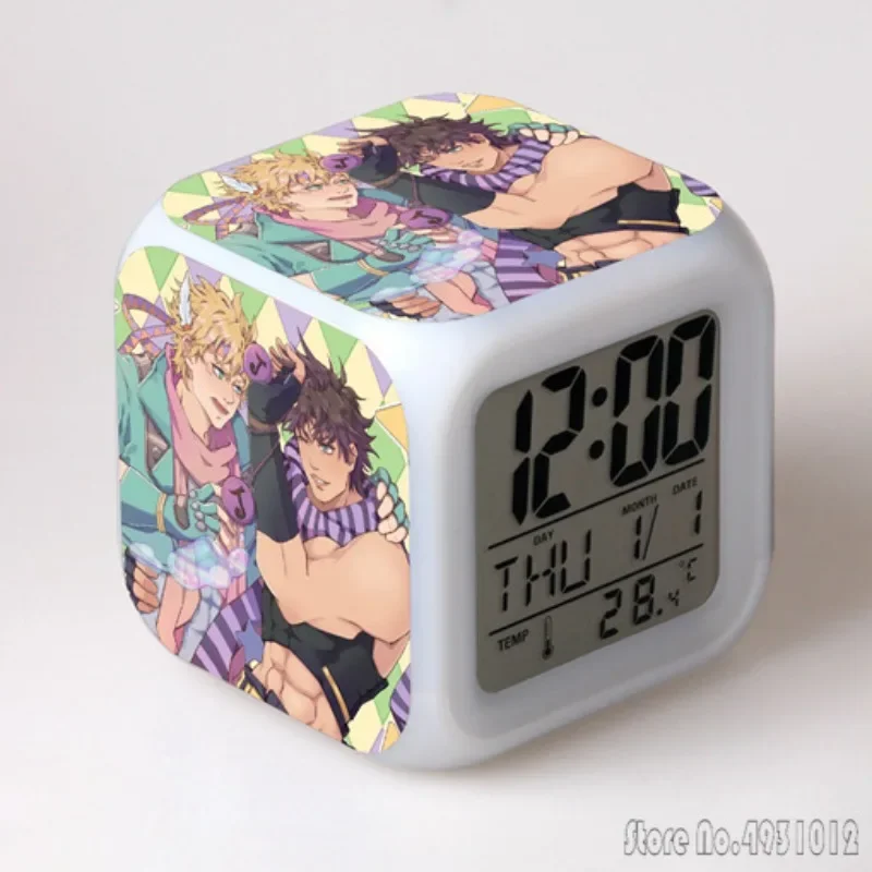 The Wonderful Adventure of Anime Jojo Alarm Clock Creative Student 8x8x8cm LED Cube with Colorful Light Display Time Week Month