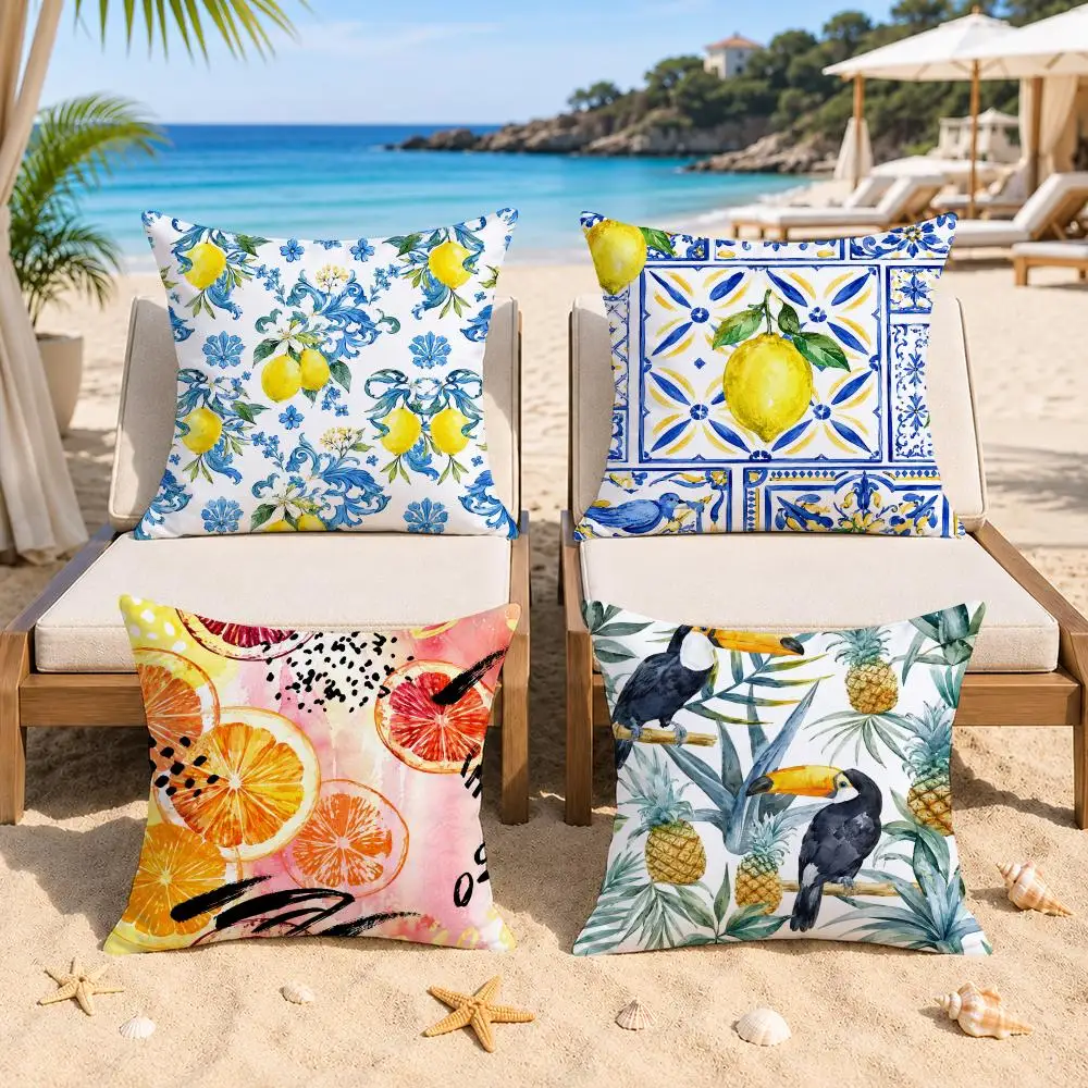 Azulejo Citrus Pack Cushion Cover Double-Sided Printed Bedroom Bedside Pillow Sofa Cushion Cover