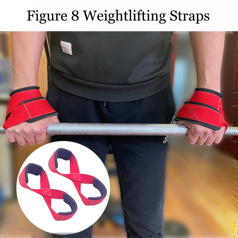 Anti-Slip Figure 8 Padded Weight Lifting Cotton Straps,Hand Support,Deadlift Powerlifting Sport Safety,Pull-ups Bands