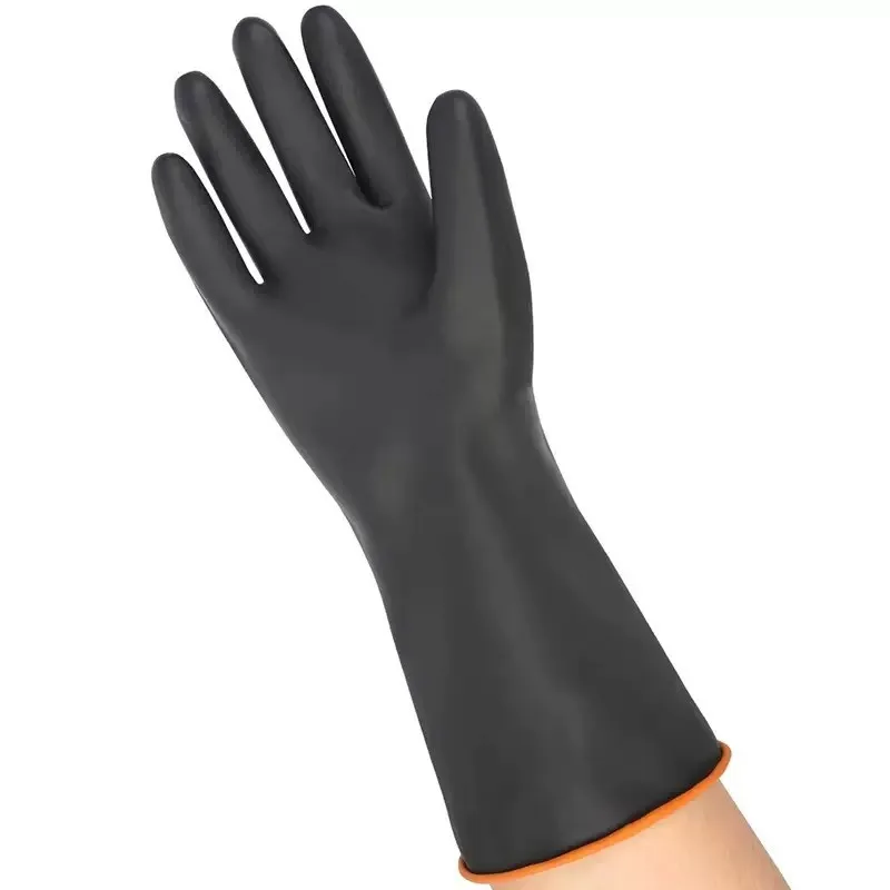 Heavy Duty Acid Alkali Resistant Thickened Latex Gloves Oil Proof Black Rubber Anti Corrosion Chemical Industrial Work Safety