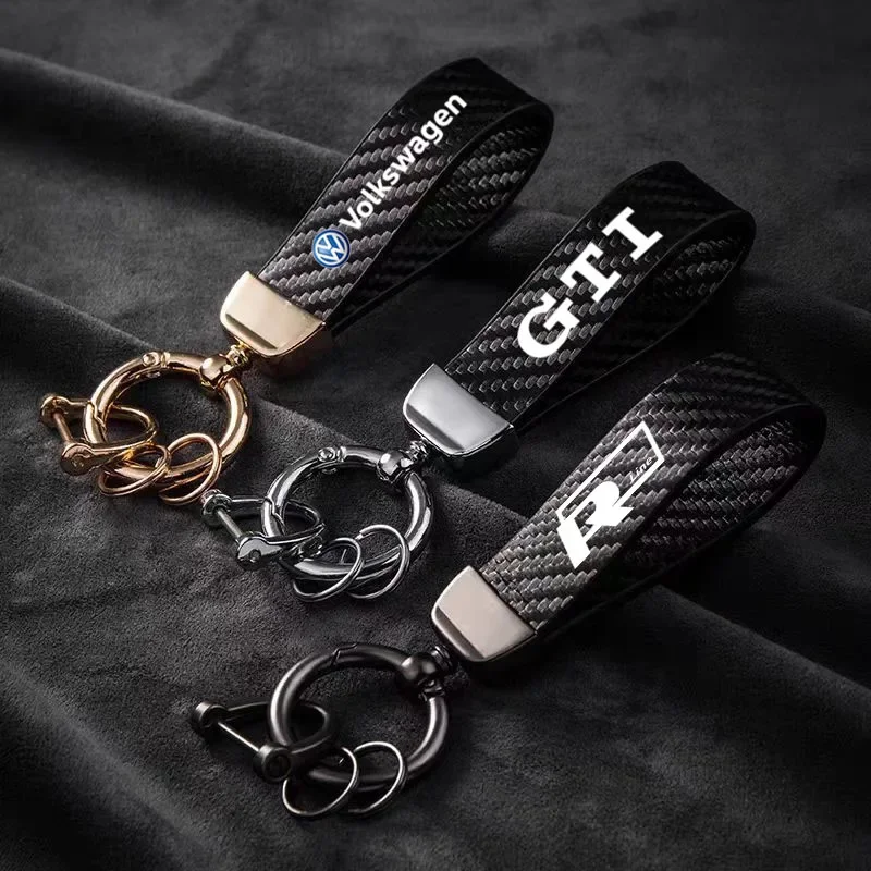 

Zinc Alloy Car Keychain Keyring Carbon Fiber Leather Key Chain Ring For VW GTI R Line Polo Golf 6 7 Passat Tiguan Jetta Scirocco