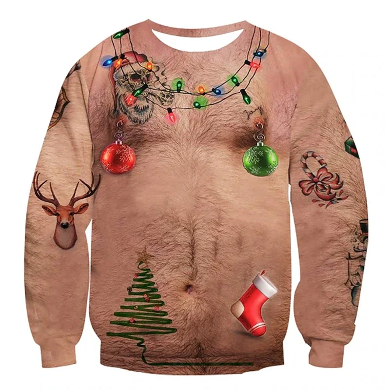 Weihnachts-Ugly-Sweater Lustiger 3D-Druck Muskel-Muster Sweatshirts für Männer Neue Mode Pullover Party Cosplay Kostüm Weihnachtsgeschenk – Detail 7
