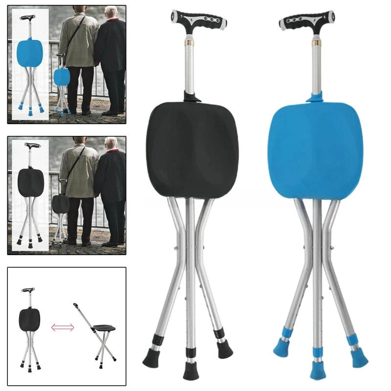 Hot Aluminum Alloy Cane Stool Folding Cane Stool With Lamp Cane Stool Triangle Reliable Elderly  Chair