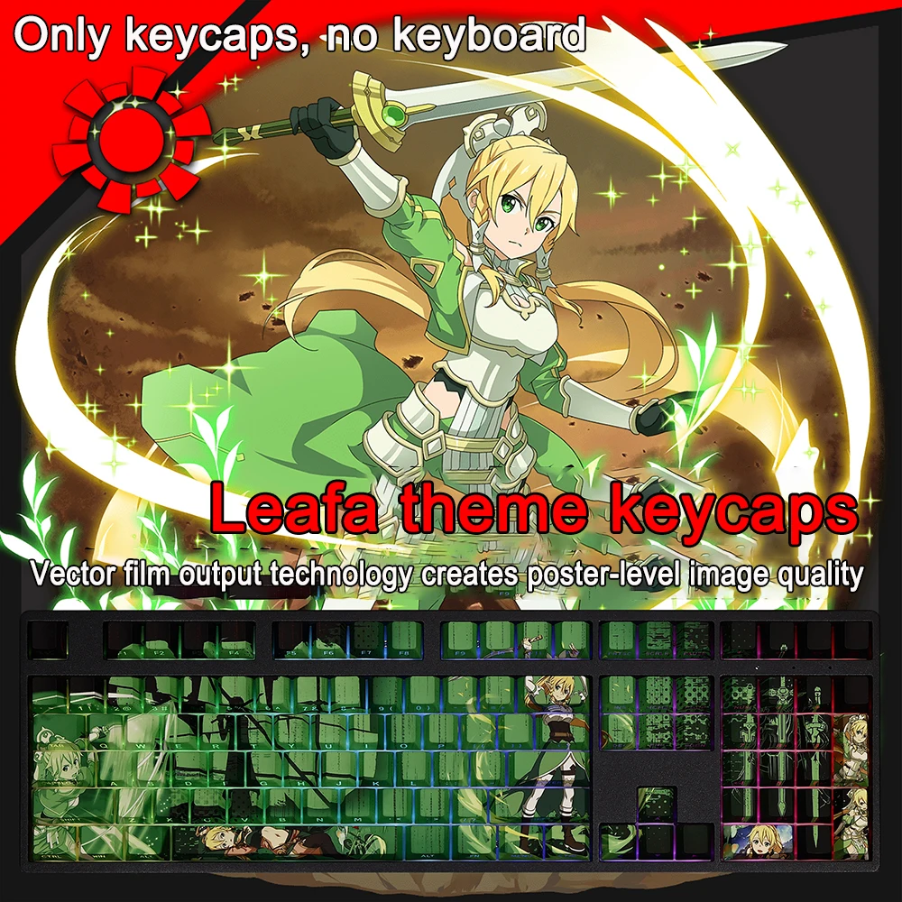 Sword Art Online Keycaps Asuna 108 Keys PBT Dye Subbed Keycaps Cherry Anime Cartoon Gaming Key caps For ANSI 61 87 104 108 Keys