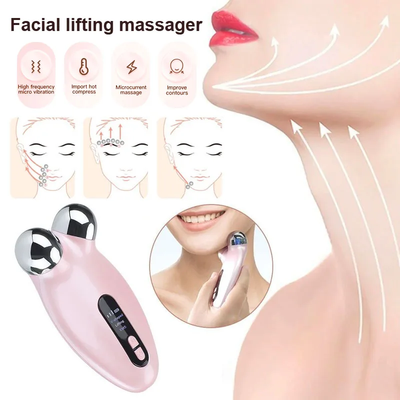 Multi functional vibration micro current massager for home use, lifting, firming, constant temperature facial beauty device