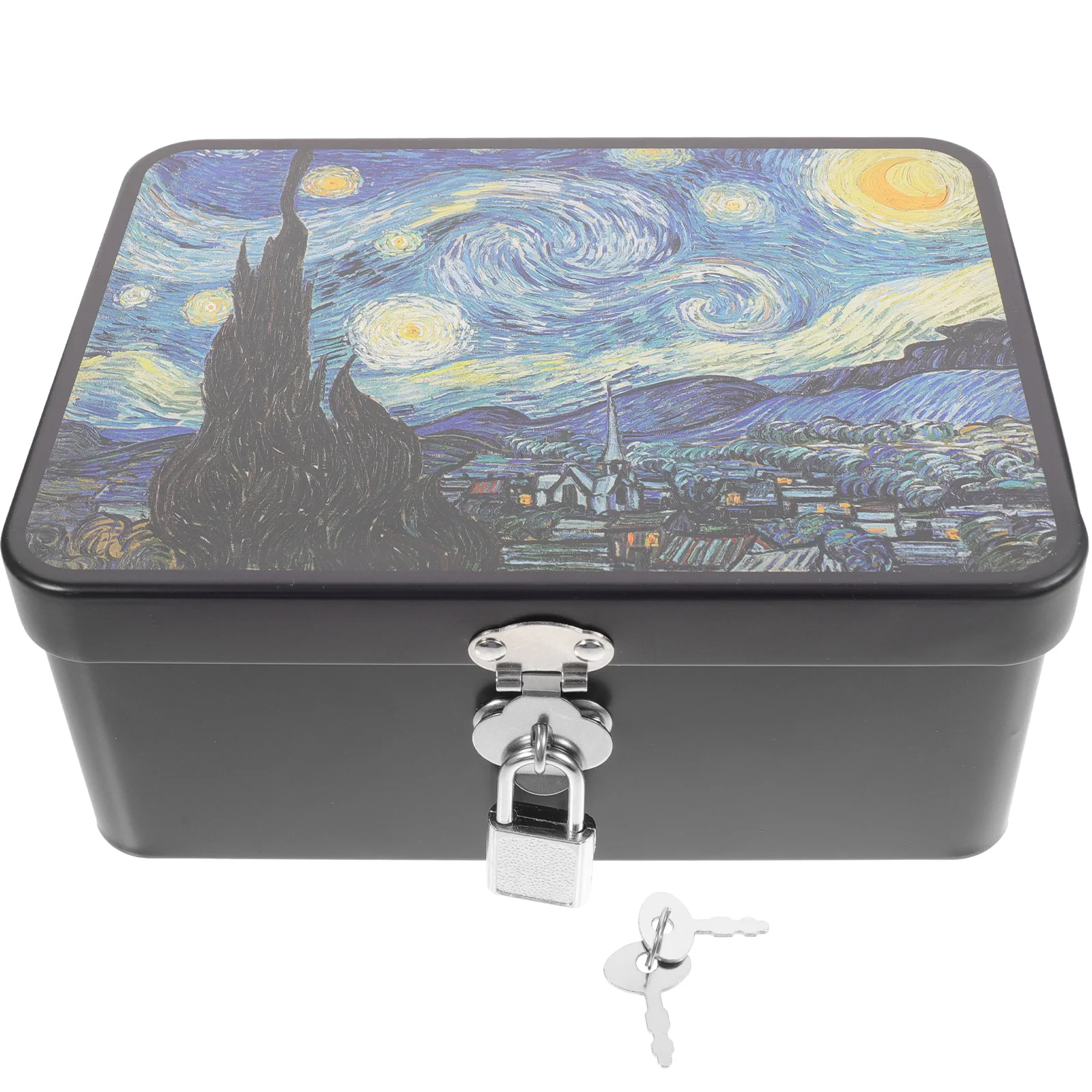 

Jewelry Box Souvenir Storage Tin with Lock Retro Decor Trinket Black Boxes Tinplate Tins Containers