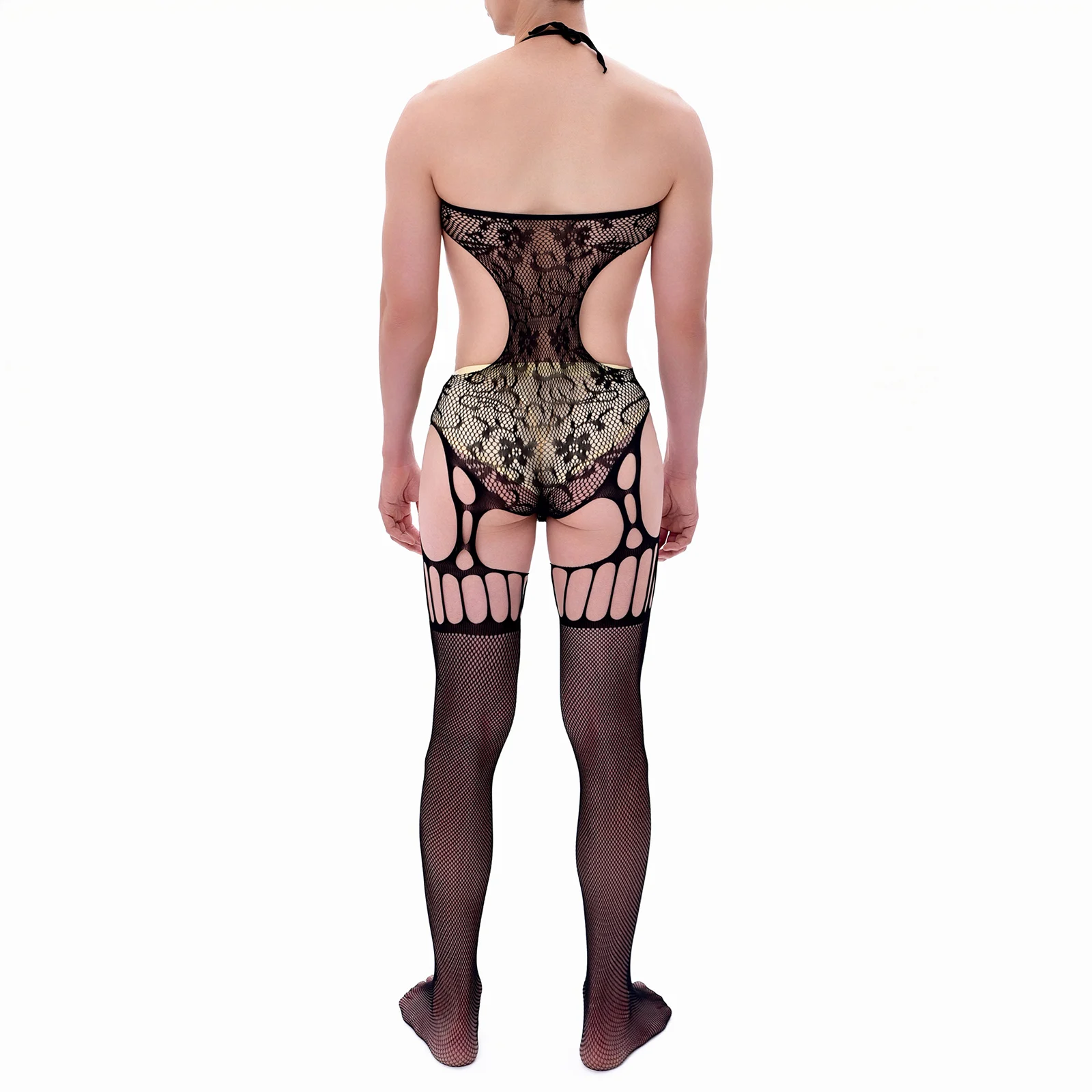 CLEVER-MENMODE Erotic Sexy Pantyhose Sissy Lace Mesh Fetish Lingerie Fishnet Crossdress Jumpsuit Suspender Stockings Transparent