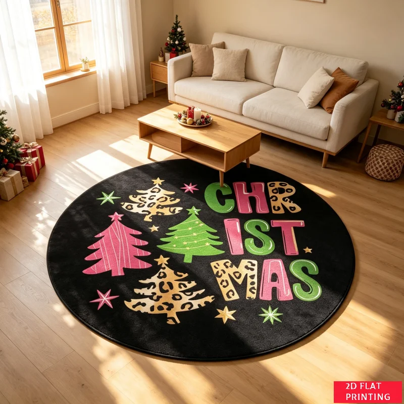 Classic Nutcracker Soldier Plaid Border Round Carpet With Candy Cane And Toy Soldier Design For Christmas Entryway Area