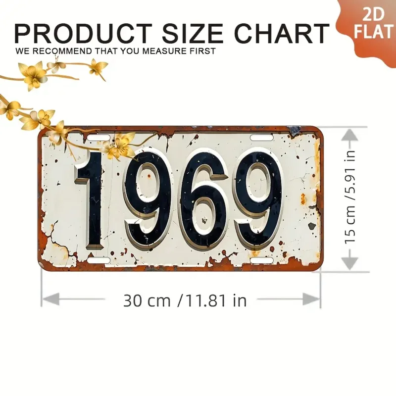 لافتة حائط معدنية 2D، قطعة واحدة عتيقة 1969 - فن ألومنيوم قديم مقاس 6 × 12 بوصة مع لمسة نهائية معدنية، ديكور بار منزلي ريفي #3