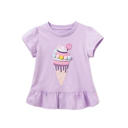 3-8T New Arrival Purple Ice Cream Embroidery  Girls Tees Cotton Summer Toddler Clothes Kids Tops Children's Tshirts