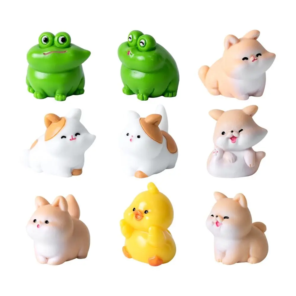 Cute Kiss on Face Animals Figurines Resin Crafts DIY Mini Animals Ornament Rabbit Cat Frog Cartoon Micro Landscape Decoration