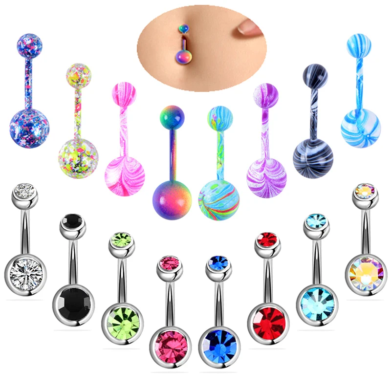 3-16pc/Set Piercing Navel Surgical Steel Single Crystal Rhinestone Belly Button Rings Navel Piercing Ombligo Ball Nombril