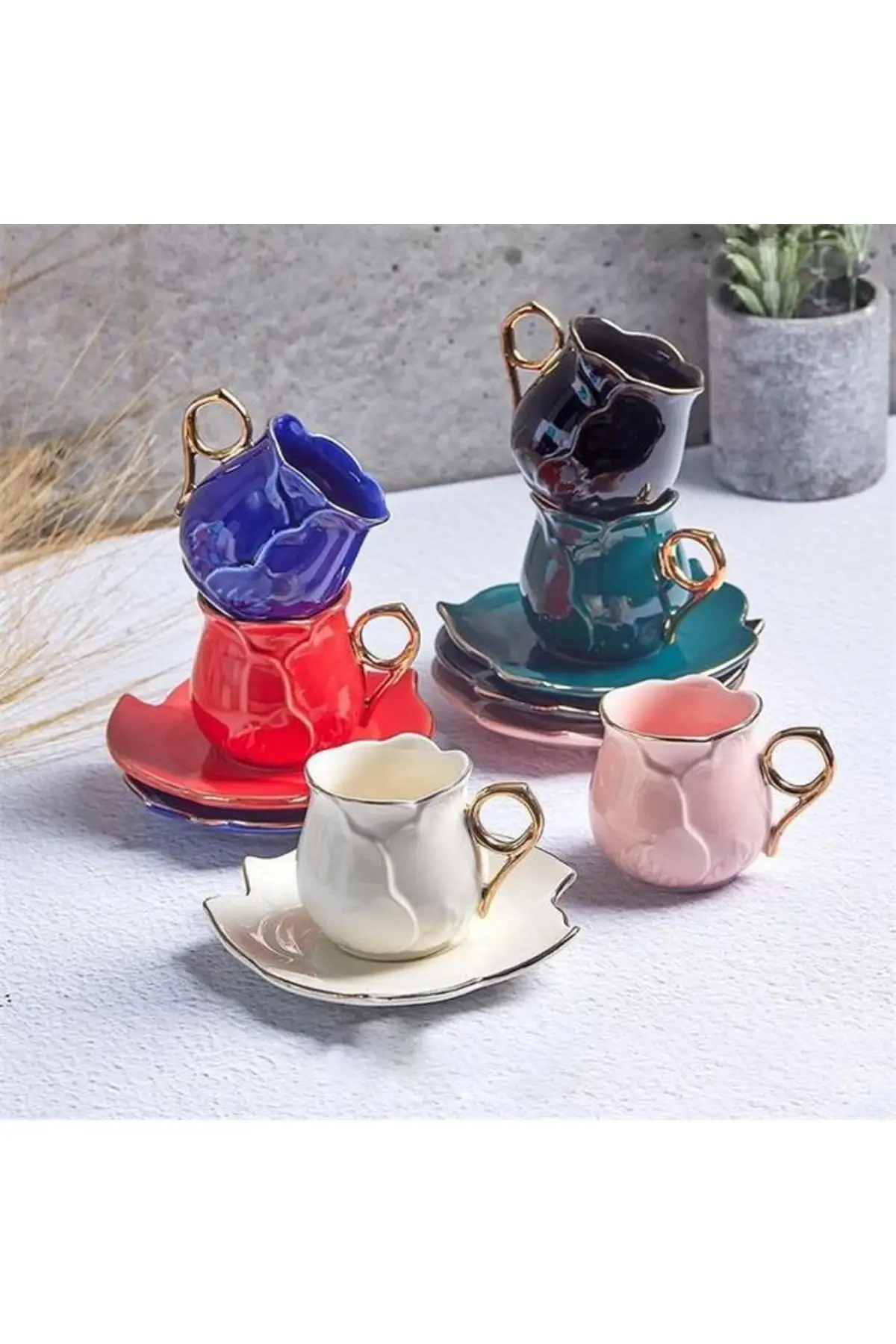 

DOLBOVI Porcelain 6lı Colorful Coffee Cup English Tea Glass Cup