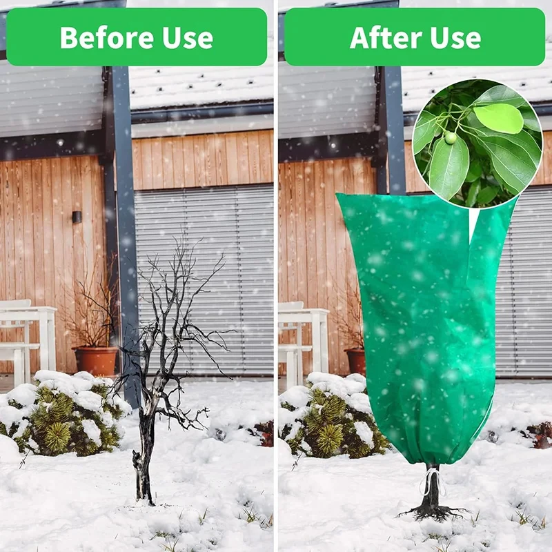 1Pc Plant Covers Freeze Protection Frost Covers Drawstring Zipper Plant Protection Cover Bags Outdoor Winter Trees Warm Covers