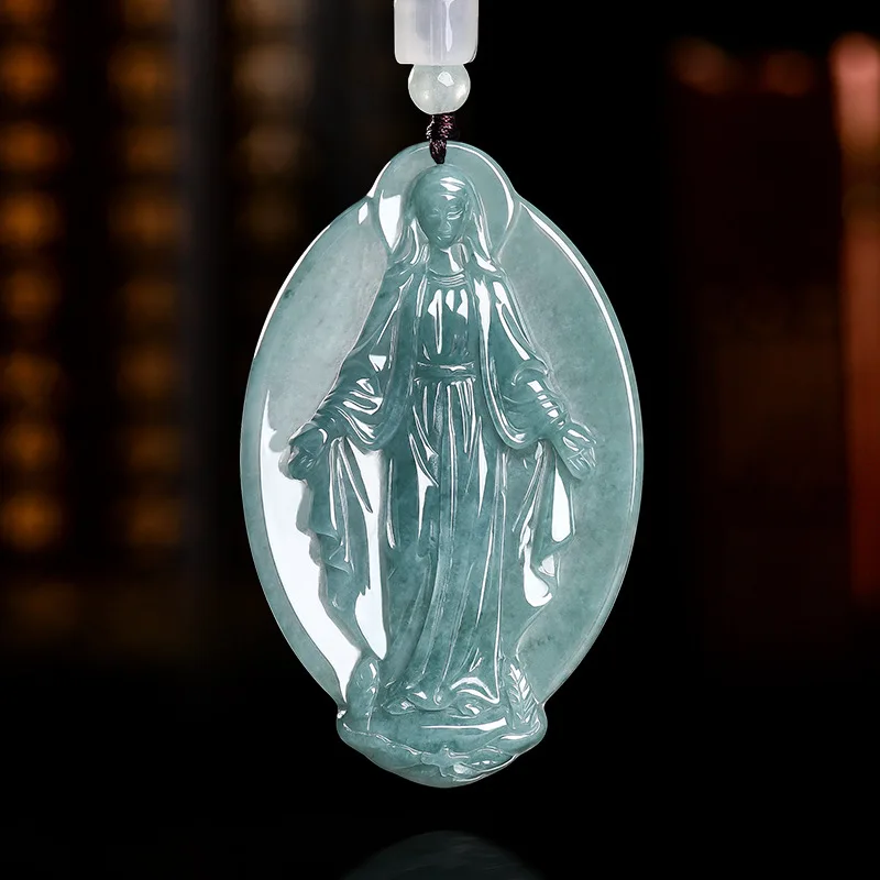 Natural A-grade Jadeite Blue Water Maria Pendant Ice Seed Jade Necklace Unisex Authentic Jewelry For Women's Gifts Drop Shipping