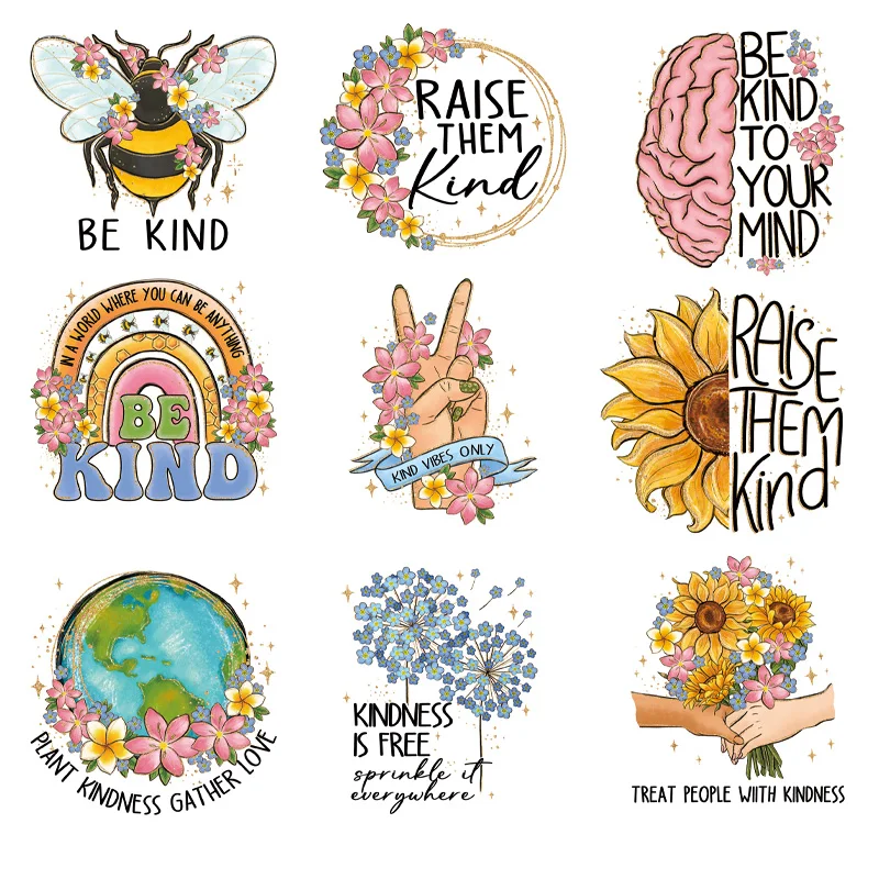 9piece BE KIND RAISE THEM LIND Alphabet pattern Stickers Patches Arts  Crafts  Clothes Transfer DIY Accessory Iron Transfer