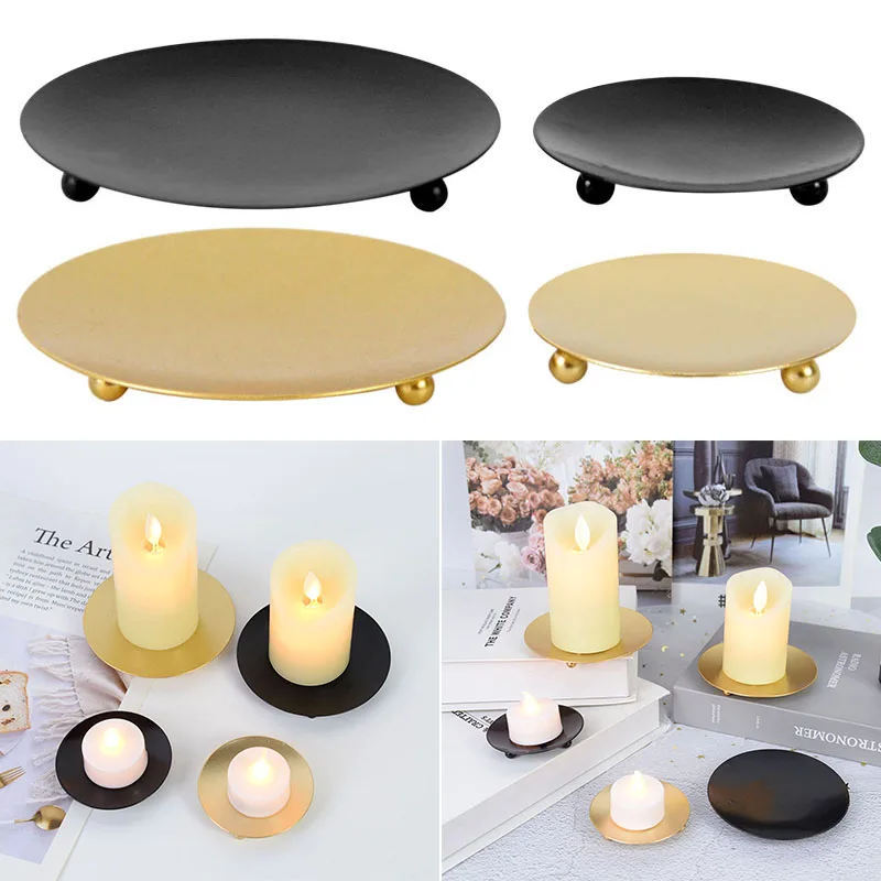 1PC Iron Black Gold Candle Holders Pillar Round Candle Aromatherapy Iron Tray Home Candelabra Birthday Wedding Party Decor Items