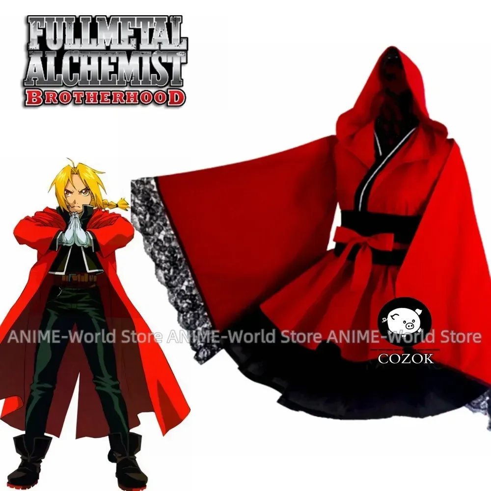

《Custom Size》Anime Fullmetal Alchemist Edward Elric Red Women lolita Dress Kimono Cosplay Costume Cutome-Made