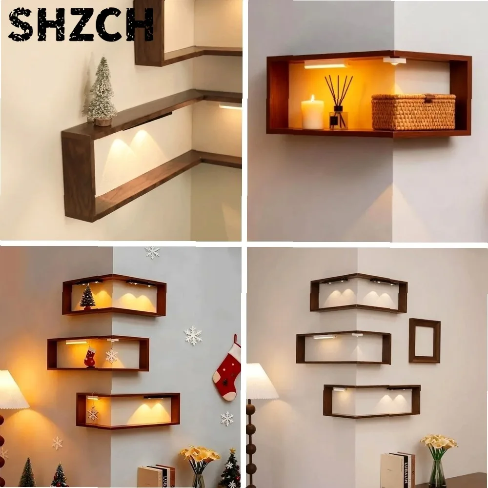 90-Degree Corner Floating Shelf That Saves Space, Wall-Mounted Display and Bookshelf Made of Wood