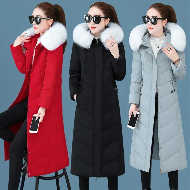 Ainter New Down  Women's Temperament Fur Collar Mid-Length Over-the-knee Slim Fit Warm Winter Fashion Solid Color 