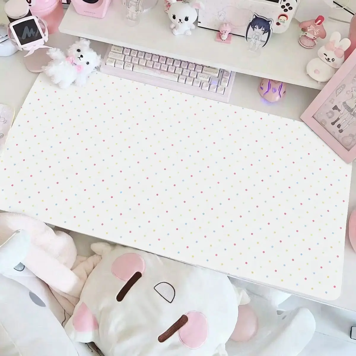 Leather Desk Pad Protector Pink Colorful Polka Dots Y2K Bow Mouse Pad Office Desk Mat Waterproof Non-Slip PU Desk Blotter Pad