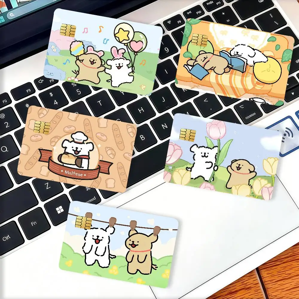 Cute Maltese Line Dog Credit Skin Cover Card Stickers 4PCS Film Bus Pass Front Decoration Bank Debit Waterproof