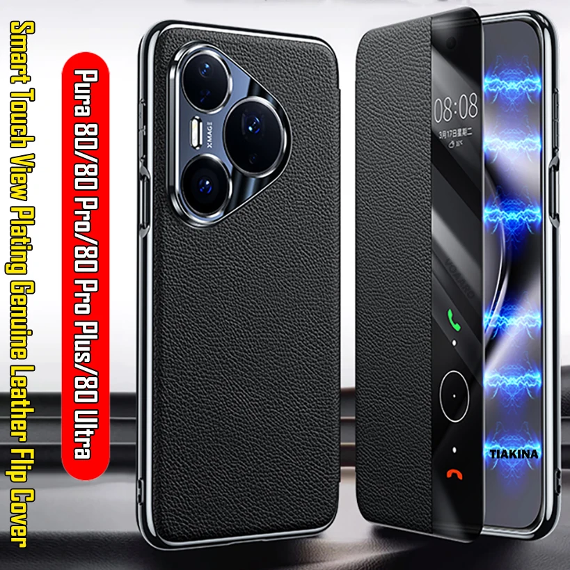 Smart Touch View Window Funda for Huawei Pura 80 Pro Plus Case for Huawei Pura 80 Ultra Genuine Leather Flip Case Cover