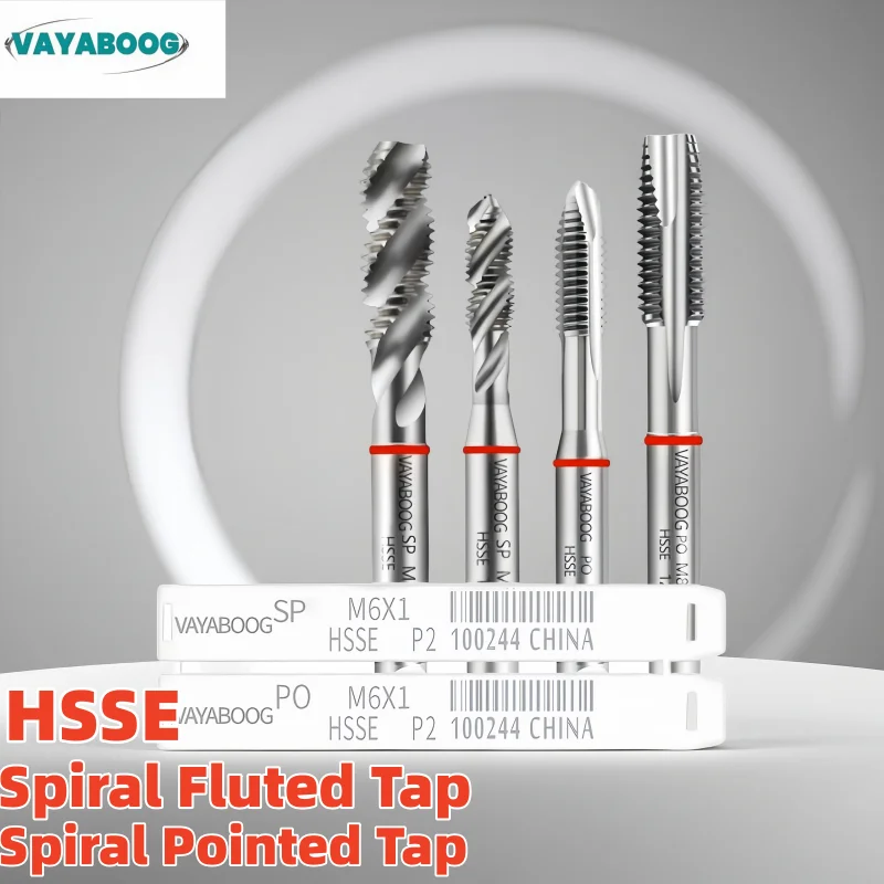 VAYABOOG HSSE Red Ring JIS Standard Spiral Pointed Tap for M2-M12 Spiral Fluted Taps 1PCS
