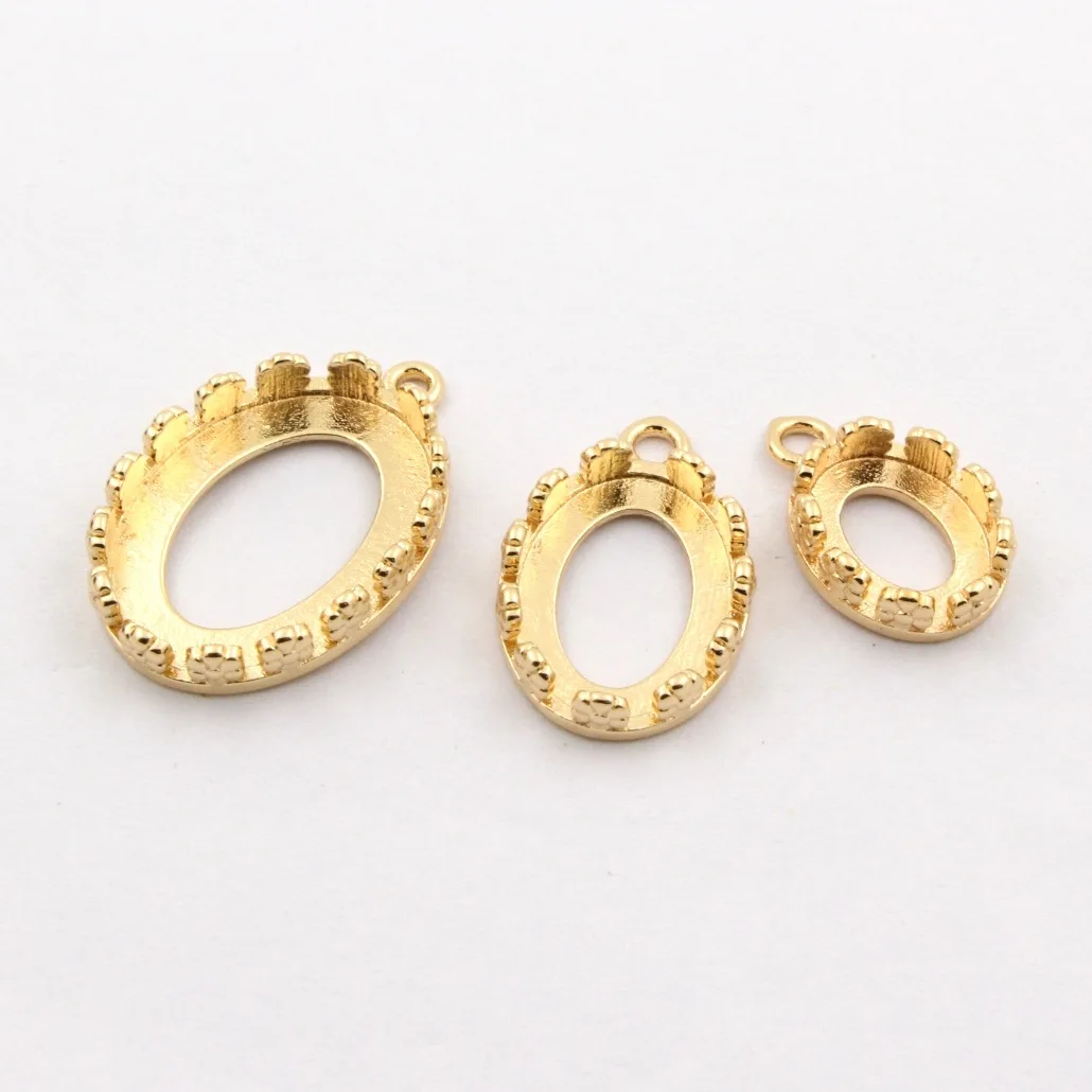 20pcs Brass Casted Open Back Pendant Strong Crown Bezel Base Setting fit 8x10 10x14 13x18mm Oval Cameo Cabochon Findings DIY