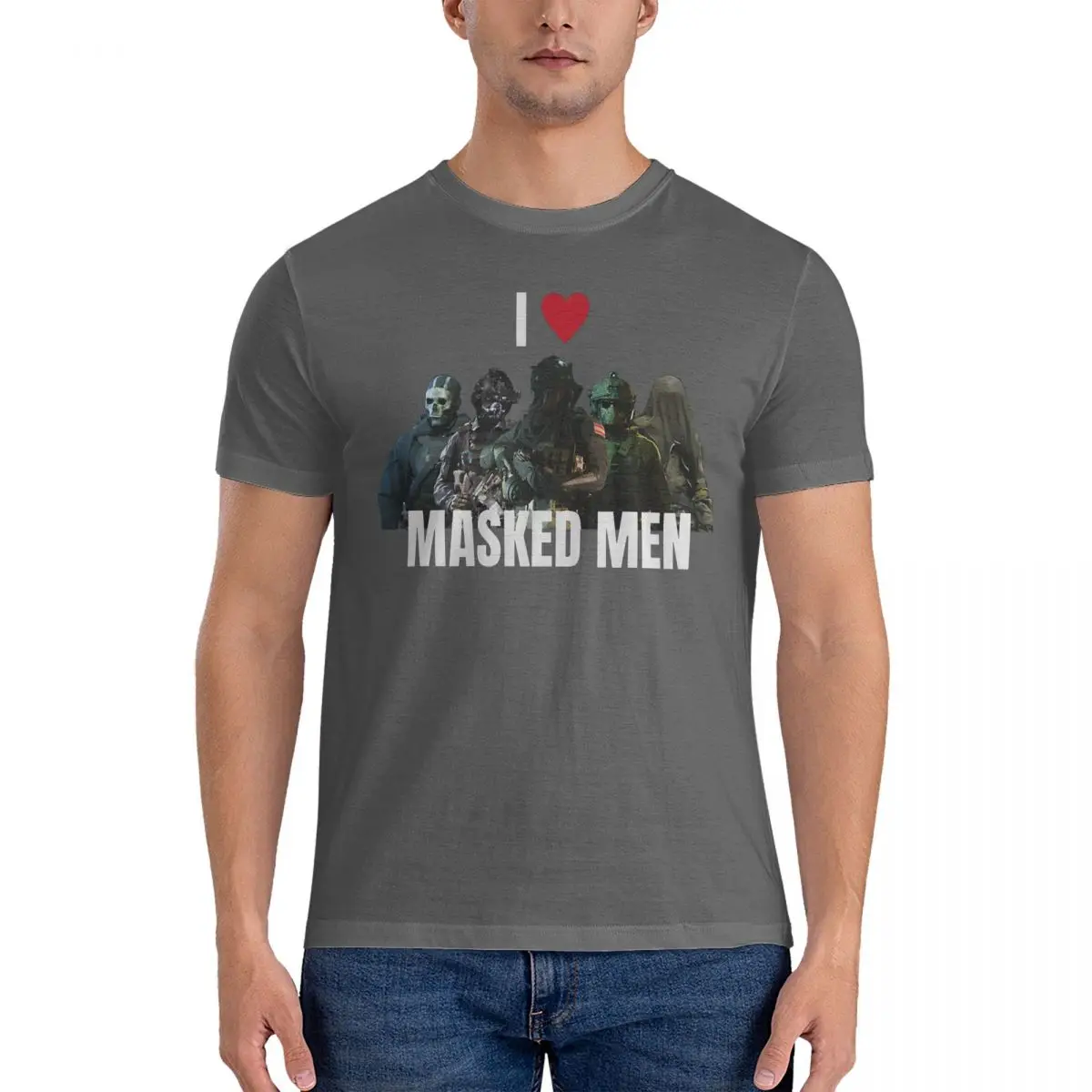 Men T-Shirt I Heart Masked Men Crazy Cotton Tees Short Sleeve Ghost MW2 COD Calls Of The Duty T Shirts Round Collar Tops 6XL