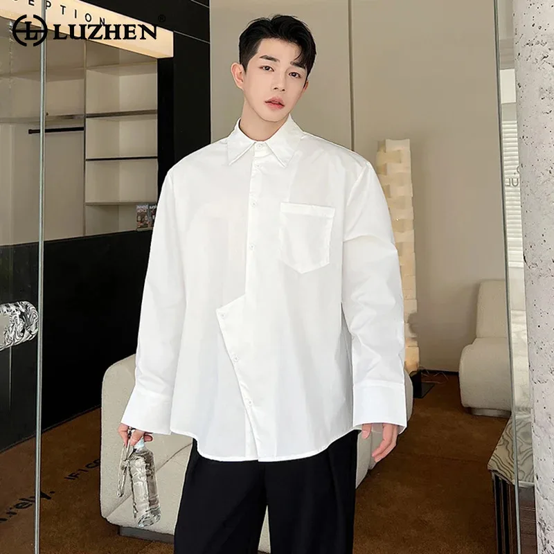 

LUZHEN Fashion Asymmetric Design Solid Color Long Sleeved Shirts New Men Trendy Elegant Tops Korean Temperament Clothes LZ3772