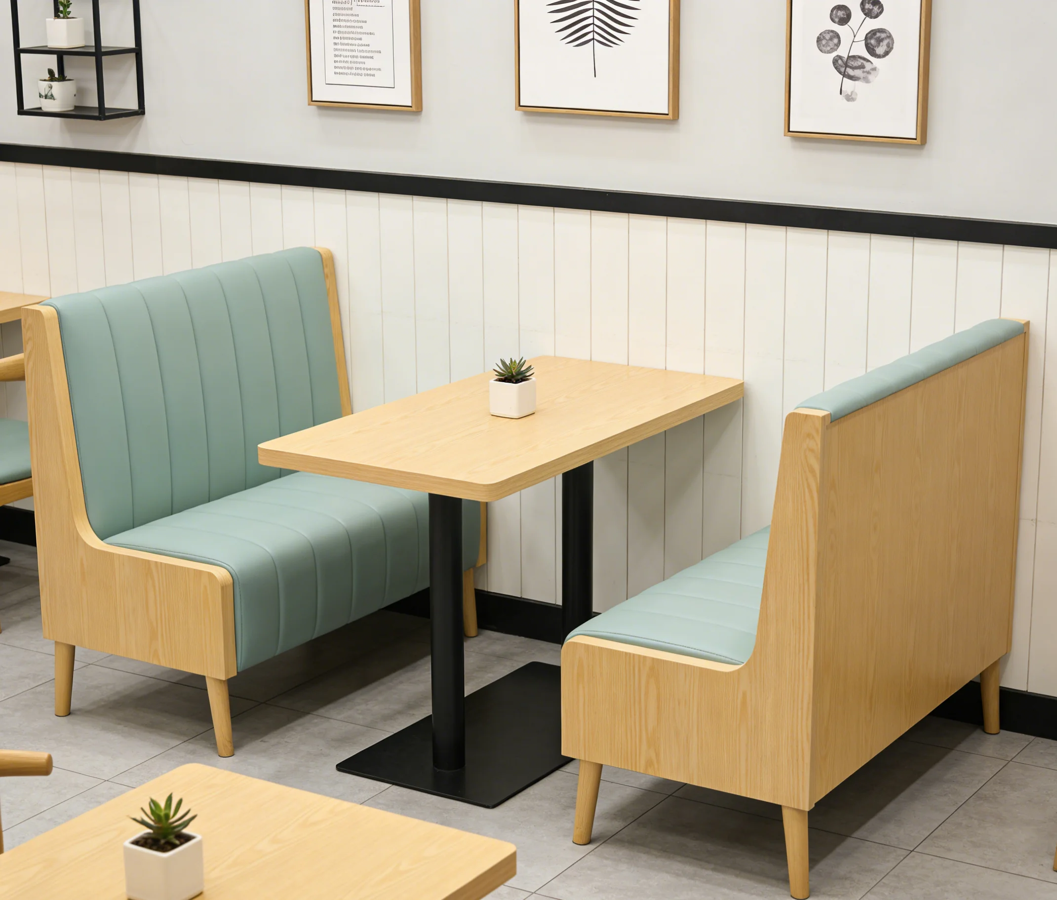 Stylish Restaurant Furniture Set PU Upholstered Booth Seating With Table For Coffee Dessert Shop