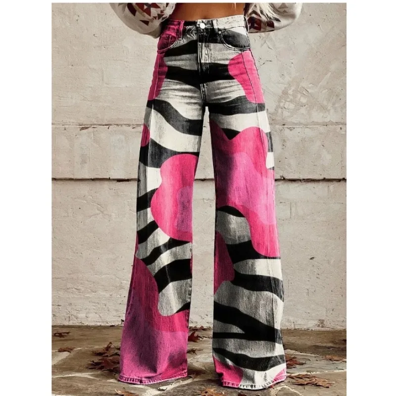 عبر الحدود AliExpress التجارة الأوروبية الأمريكية كبيرة الحجم المرأة موضة عادية رقيقة تقليد الجينز واسعة الساق السراويل الطويلة #6