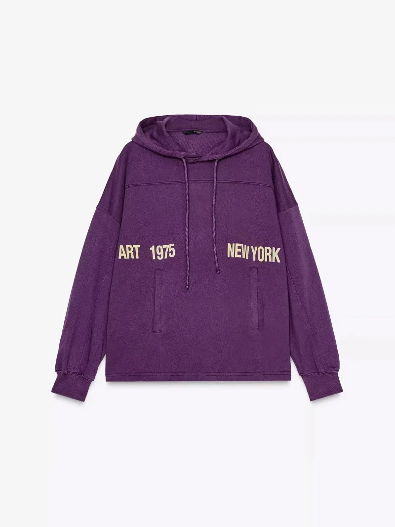 Primavera Autunno Nuovo Arrivo Donna Cotone Americano Confortevole Con Cappuccio Stampato Lungo Sve Felpa Jaet Street Sle Zippe...