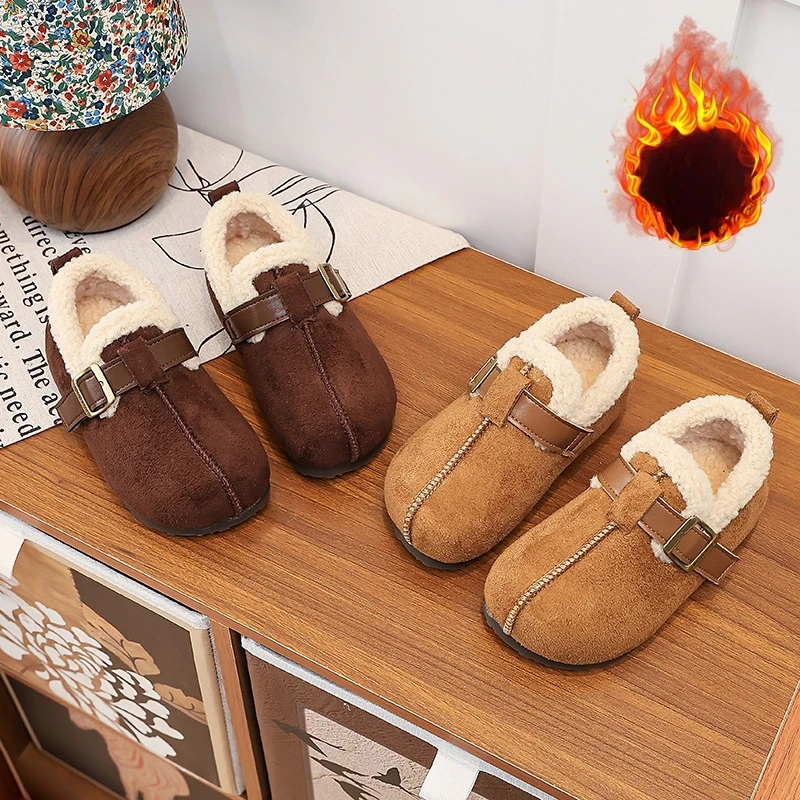 

Children's Cotton Shoes Size 26-36 Camel Padded Thickened Boys and Girls Flat Shoes Brown Soft Bottom Non-slip Kids Snow Boots