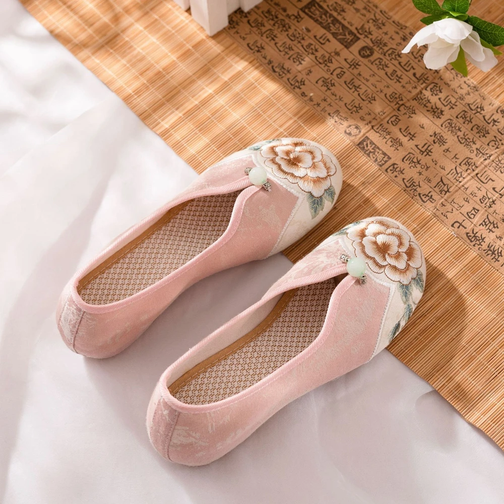 Veowalk Jacquard Embroidered Women Comfortable Slip On Ballet Flats Retro Ladies Soft Cotton Fabric Chinese Style Shoes