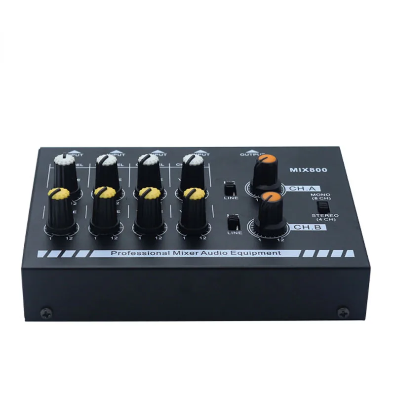 Audio Mixer MIX800 8-weg Mini Professionele Console Stereo DJ Apparatuur Geluidsmixing voor Microfoon, Radiostation Studio