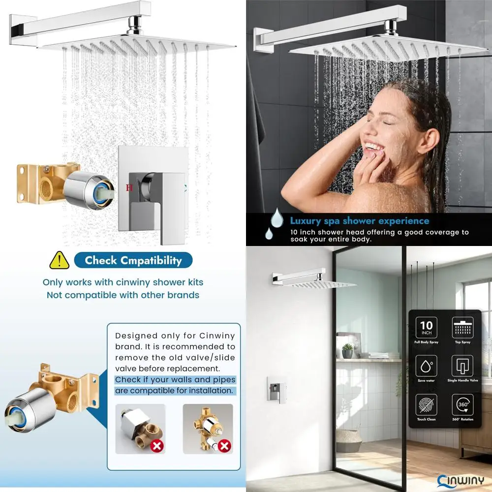 

Modern Wall Mount Single Handle Shower Faucet Set with 10 Inch Head, Polished Finish for Contemporary Bathrooms