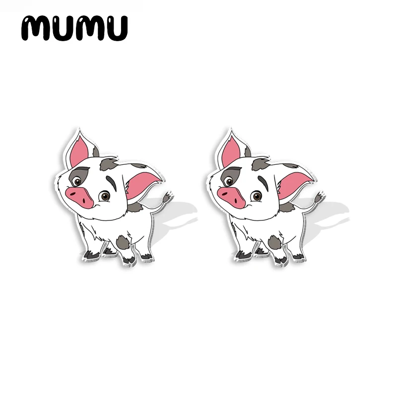 2024 New Princess Moana Stud Earring Cartoon Pua Epoxy Jewelry Resin Acrylic Earrings Handmade Gifts Girl