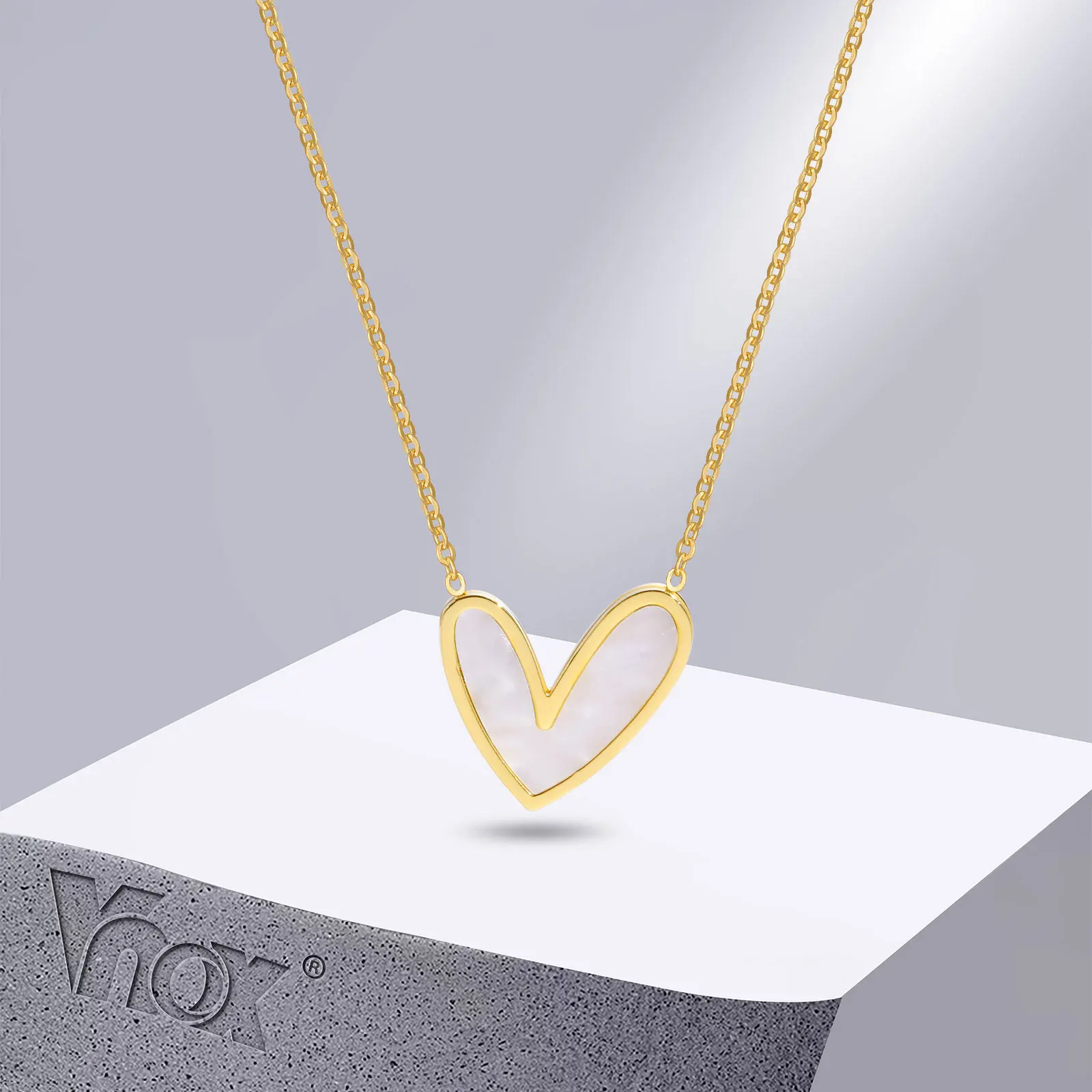 Vnox Women Heart Necklaces for Birthday Wedding Anniversary Gift Jewelry, Gold Color Stainless Steel Collar Accessory