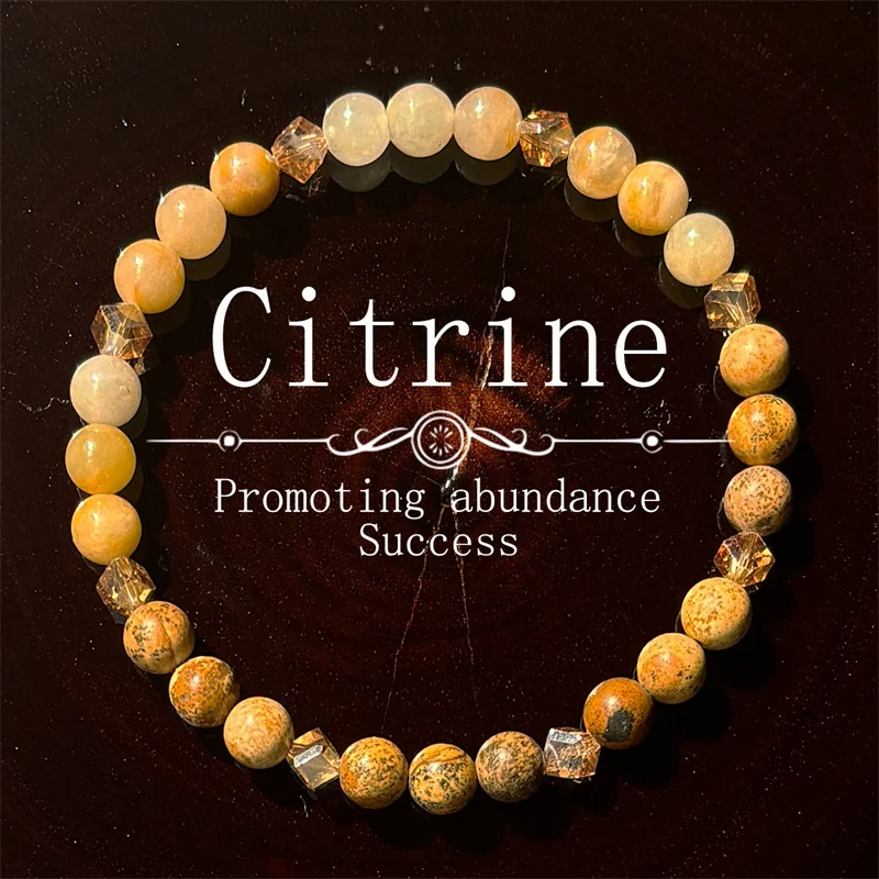 1 PC Citrine Natural Stone Bracelet Promotes Abundance and Success Unisex Handmade Jewelry 6mm